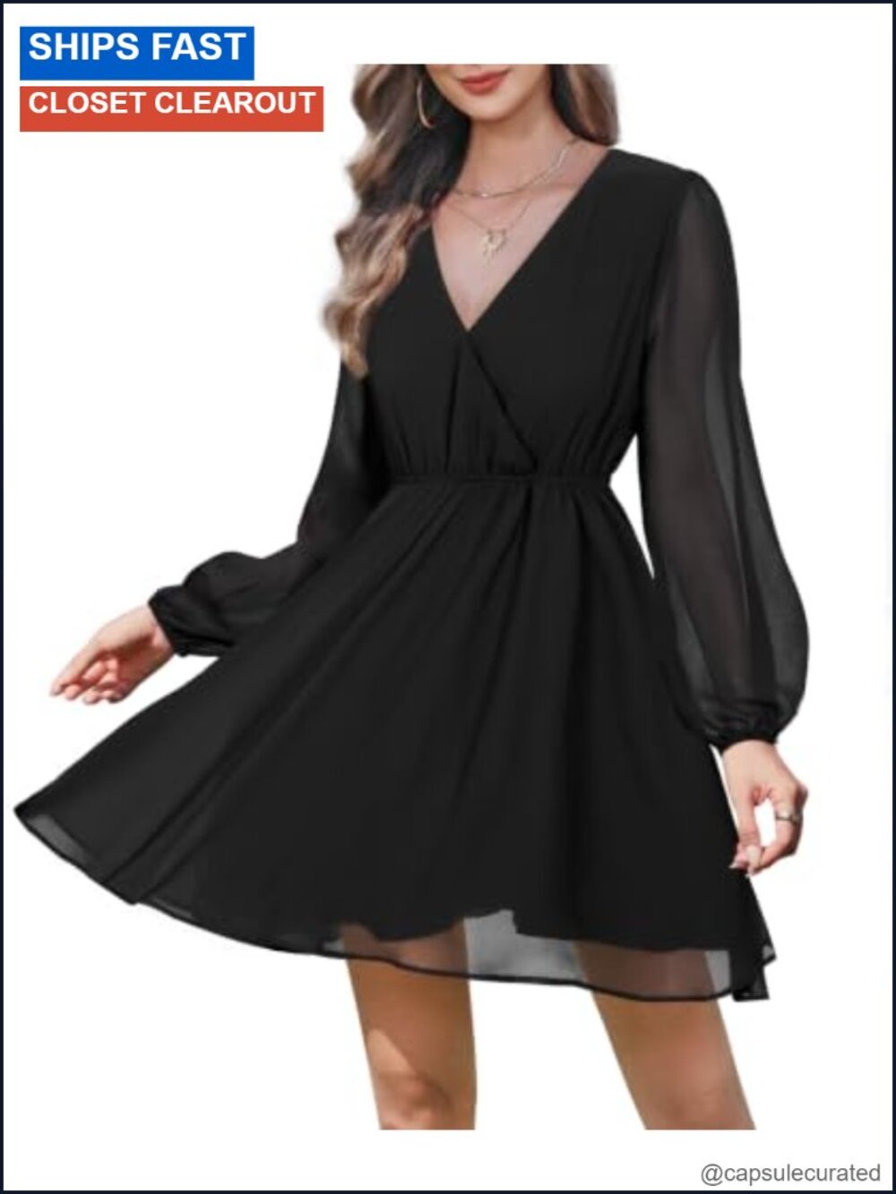 Women Long Sleeve Chiffon Dress Floral Wedding Guest Mini